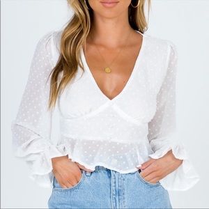 Princess Polly Marcela White Long-sleeve Blouse, Size 6